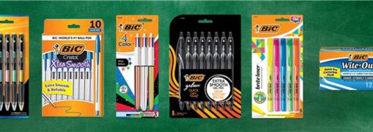 BIC’s 2025 back-to-school product photograph, used as category context. These are not identified as the specific SKUs behind the 2026 growth. Photograph: BIC.