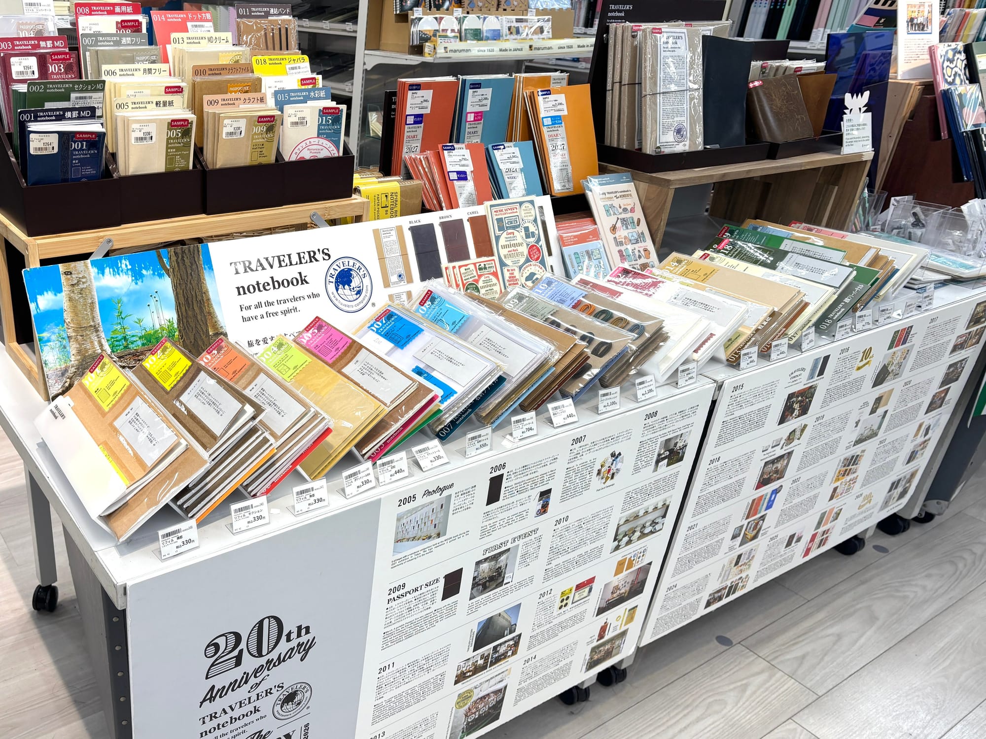 Traveler’s Notebook products and refills on display at Hands Shinjuku