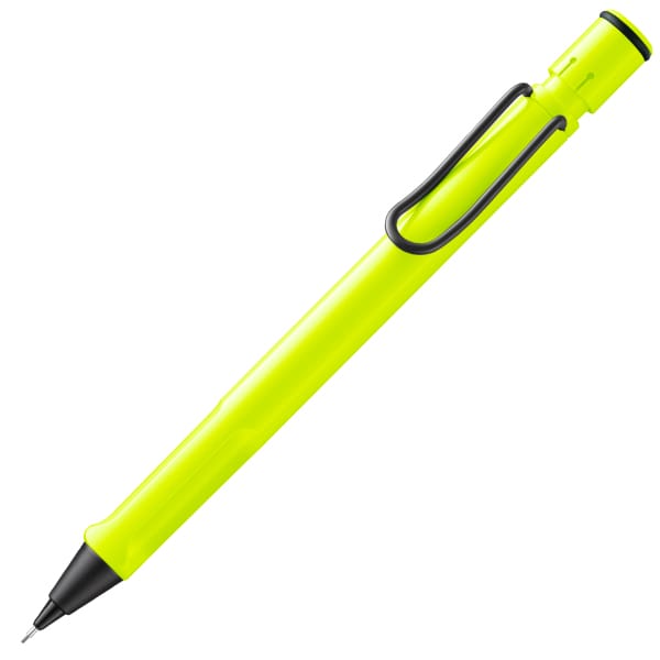 LAMY Safari Neon Yellow mechanical pencil, complete product photograph.