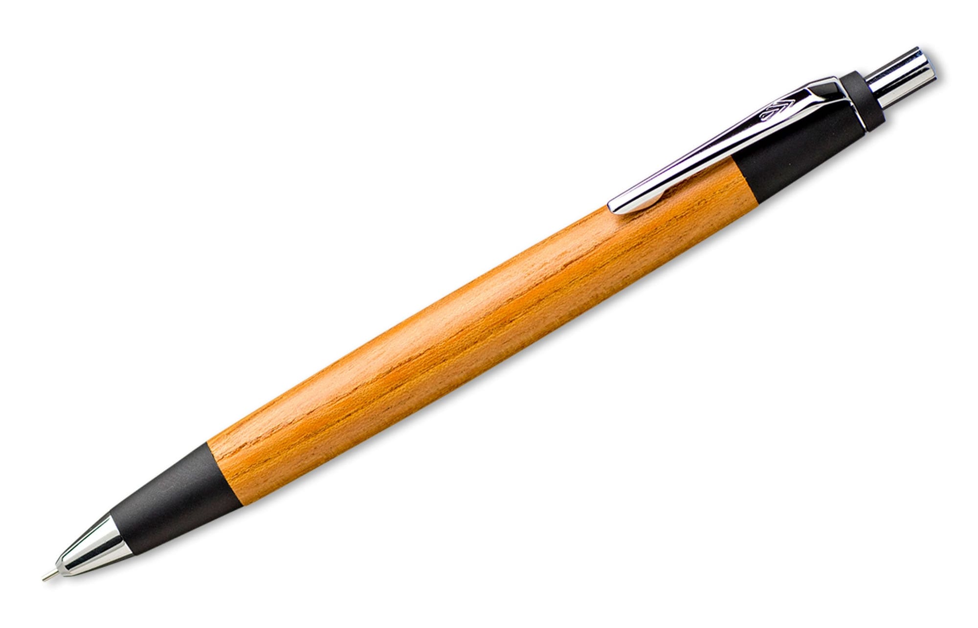 Nohara Keyaki wooden mechanical pencil with silver-finish hardware, shown complete