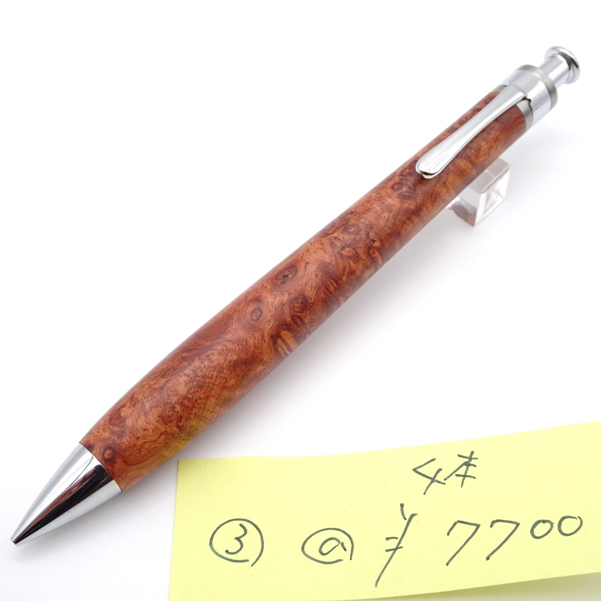 Setsu karin burl mechanical pencil, lot 3, photographed with the maker’s numbered price note.