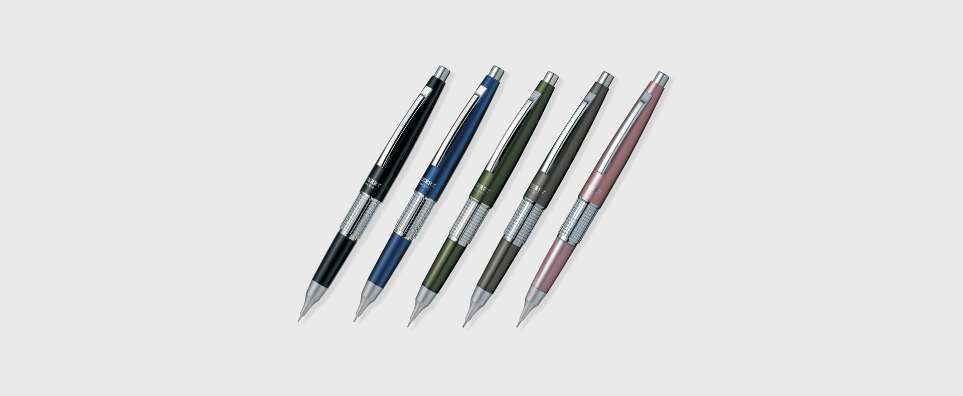 Kerry mechanical pencils. Product photograph: Pentel; pictured finishes are illustrative of the family, not a list of affected product codes.